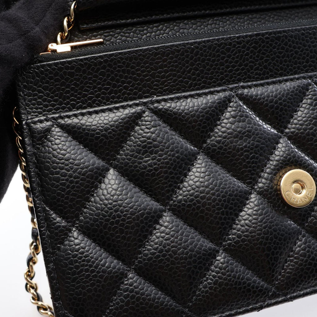 Chanel Shoulder Bag Quilted Black Caviar Leather Chain Wallet — view 8