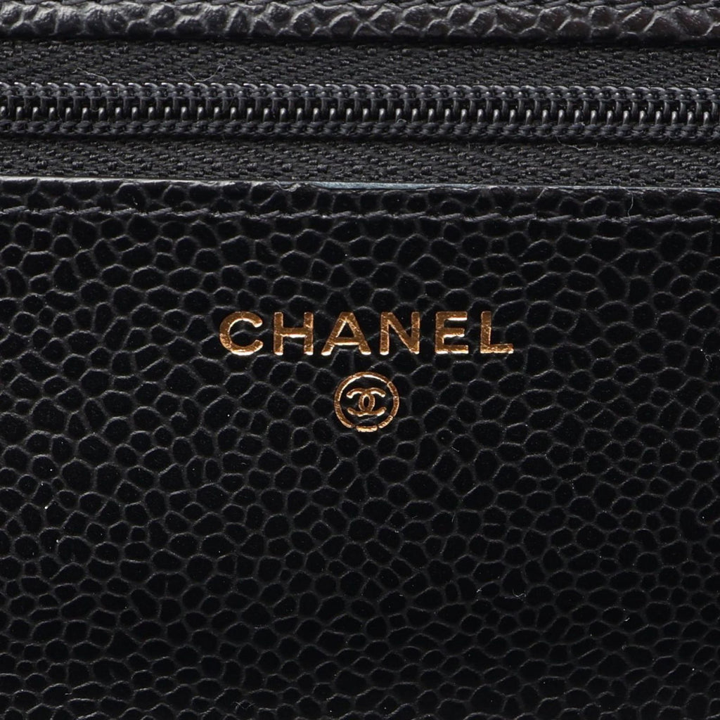Chanel Shoulder Bag Quilted Black Caviar Leather Chain Wallet — view 4