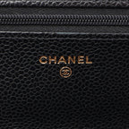 Chanel Shoulder Bag Quilted Black Caviar Leather Chain Wallet — view 4