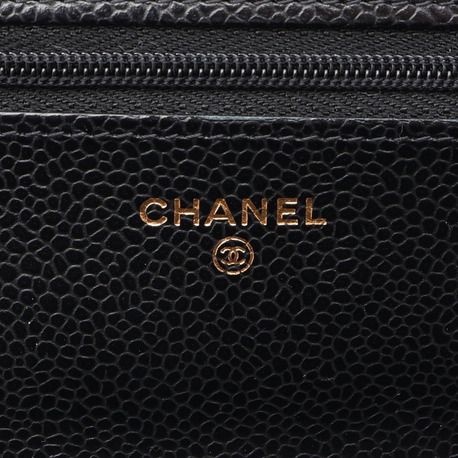 Chanel Shoulder Bag Quilted Black Caviar Leather Chain Wallet — view 4
