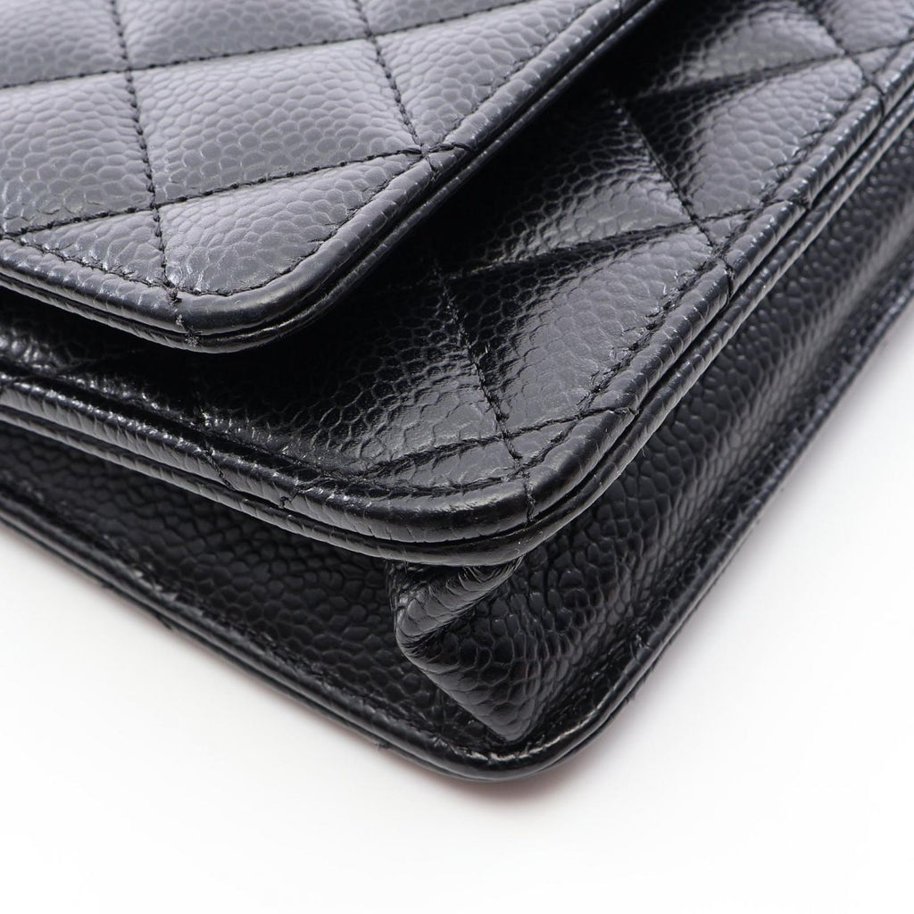 Chanel Shoulder Bag Quilted Black Caviar Leather Chain Wallet — view 7