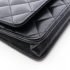 Chanel Shoulder Bag Quilted Black Caviar Leather Chain Wallet — view 7