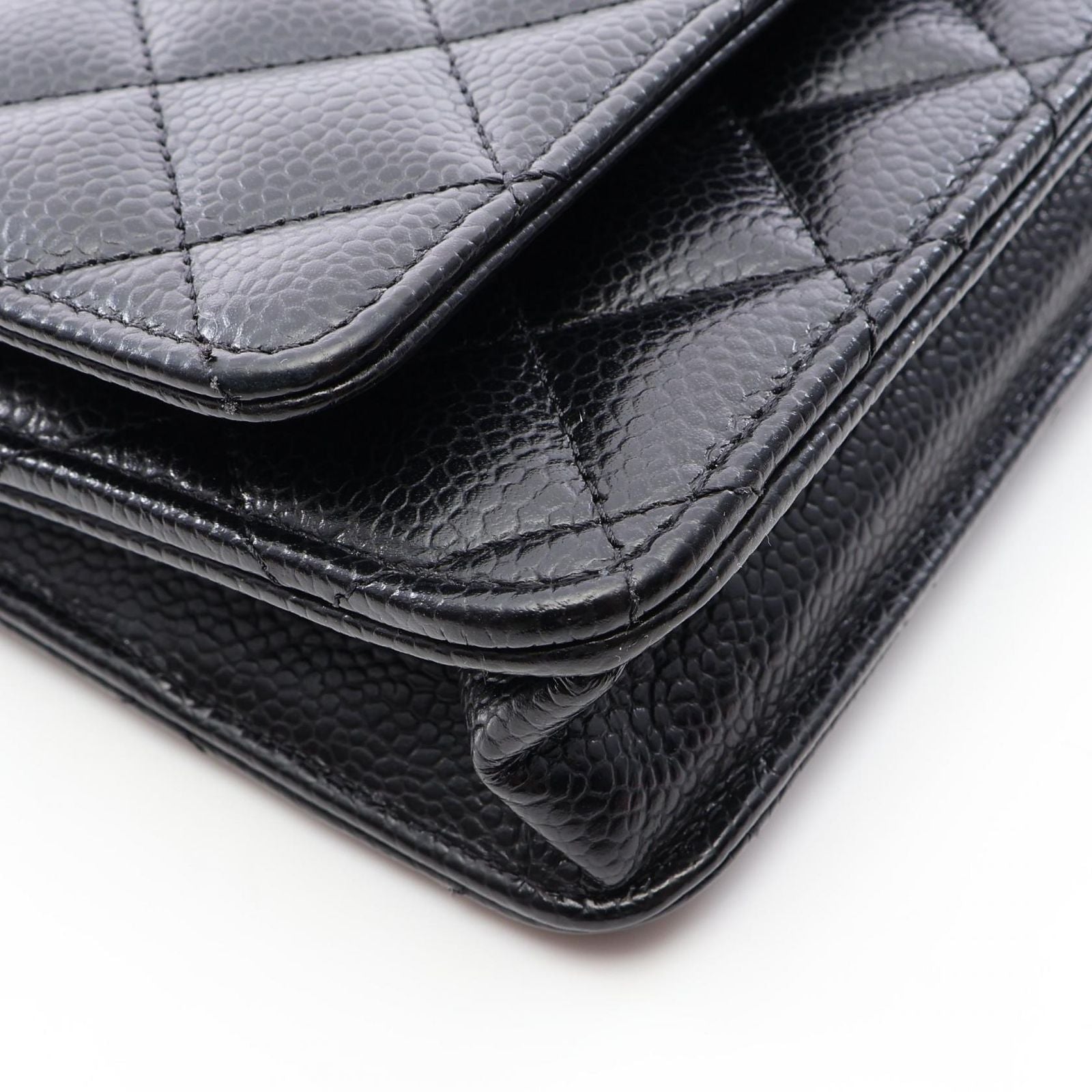 Chanel Shoulder Bag Quilted Black Caviar Leather Chain Wallet — view 7