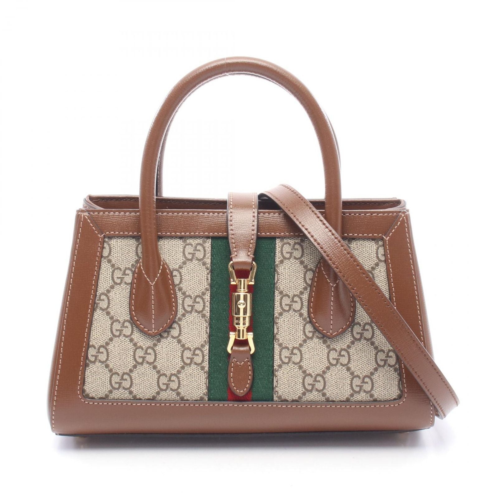 Gucci Handbag Jackie Small 2-Way Beige Brown Canvas Leather