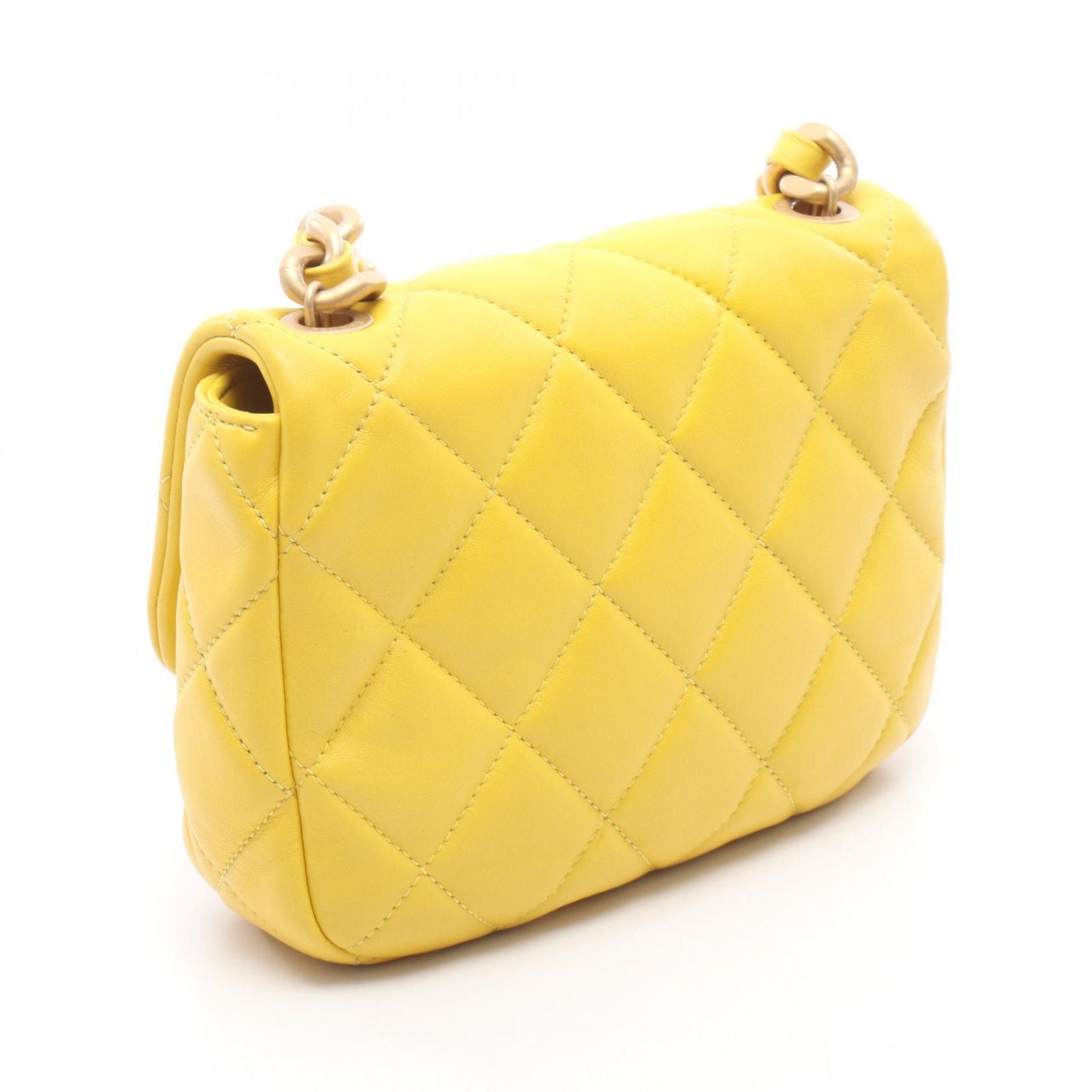 Chanel Shoulder Bag Quilted Small Flap Chain Yellow Lambskin — view 2