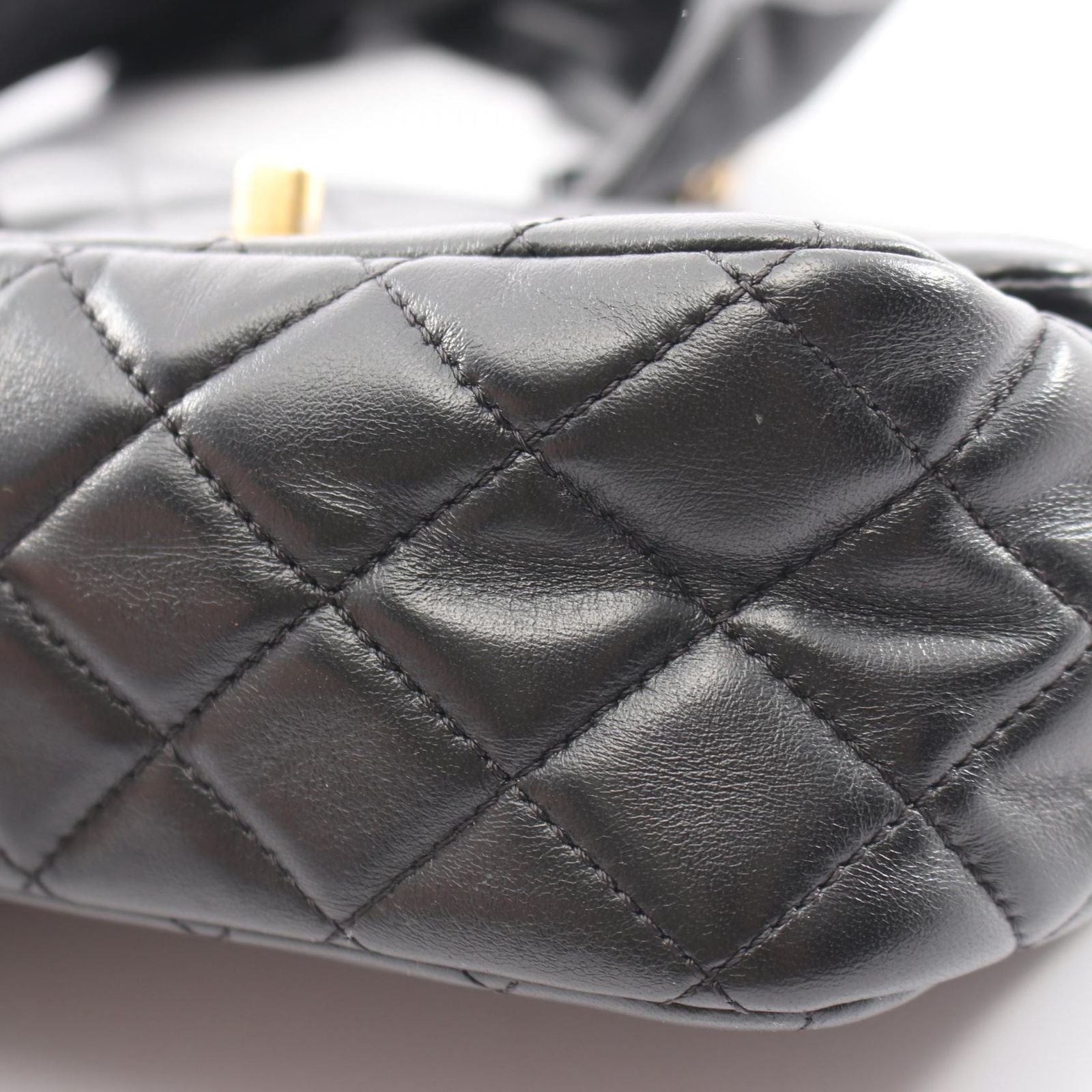 Chanel Shoulder Bag Mini Quilted Ruffles Black Lambskin Chain — view 7