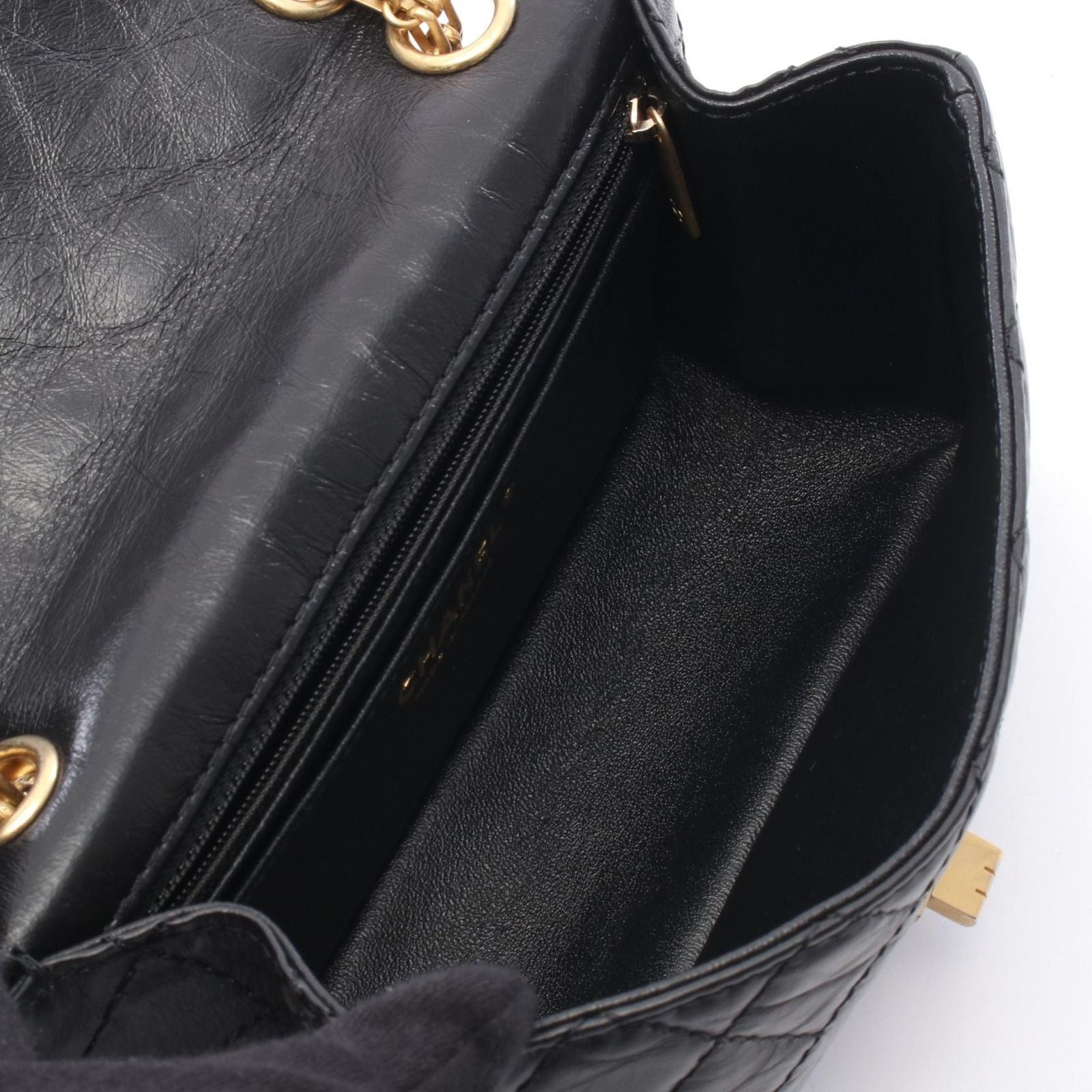 Chanel Shoulder Bag 2.55 Black Calf Mini Quilted Chain — view 3