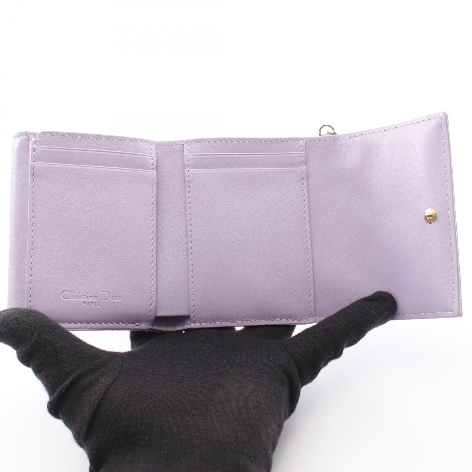 Dior Trifold Wallet Lady Dior Lotus Lavender Patent Leather — view 3