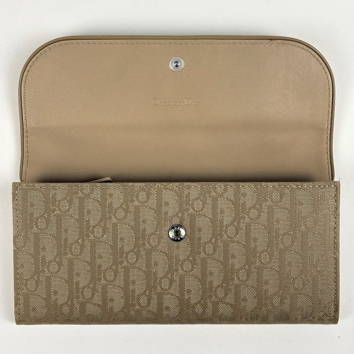 Dior Trotter Pattern Bifold Wallet Ribbon Canvas Beige — view 7