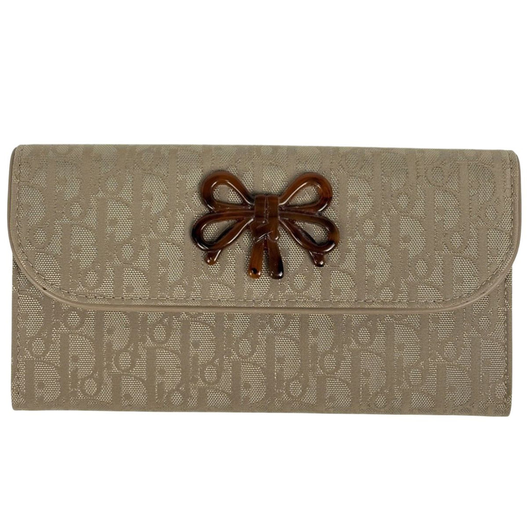 Dior Trotter Pattern Bifold Wallet Ribbon Canvas Beige