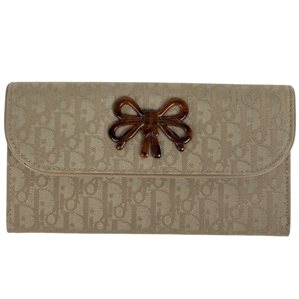 Dior Trotter Pattern Bifold Wallet Ribbon Canvas Beige