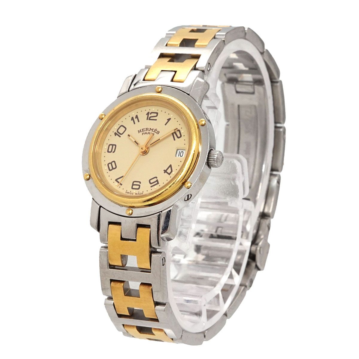 Hermes Clipper Cl4 220 Vintage Watch Date Ivory Quartz — view 3