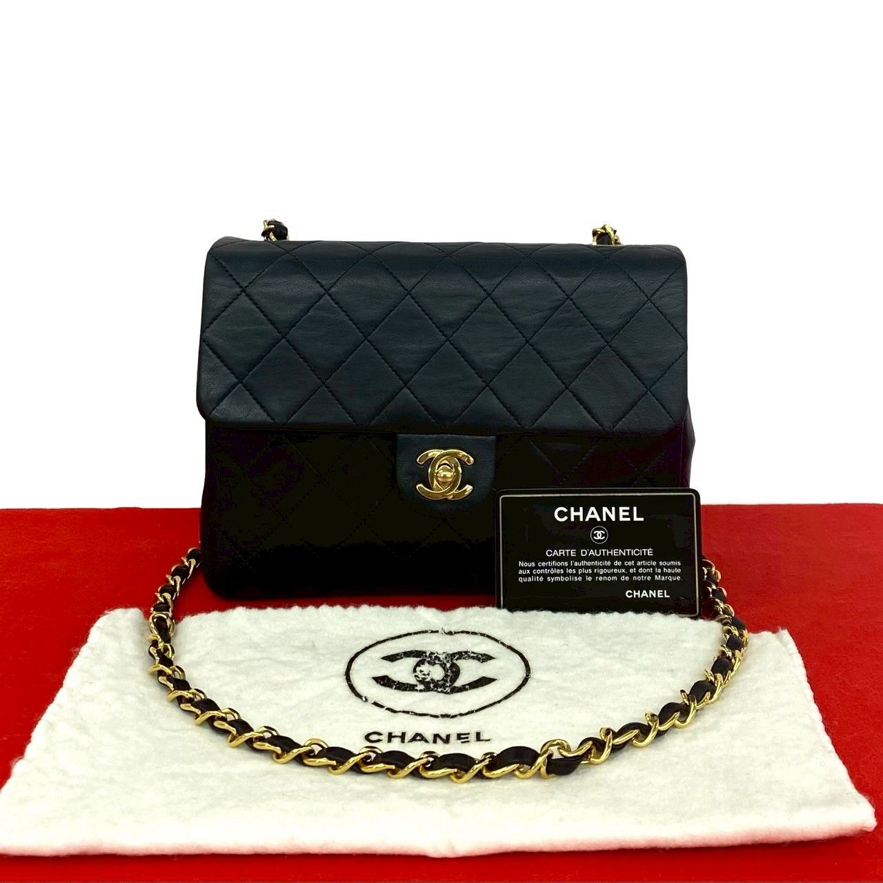 Chanel Card and Vintage Quilted Coco Lambskin Chain Shoulder Bag Black