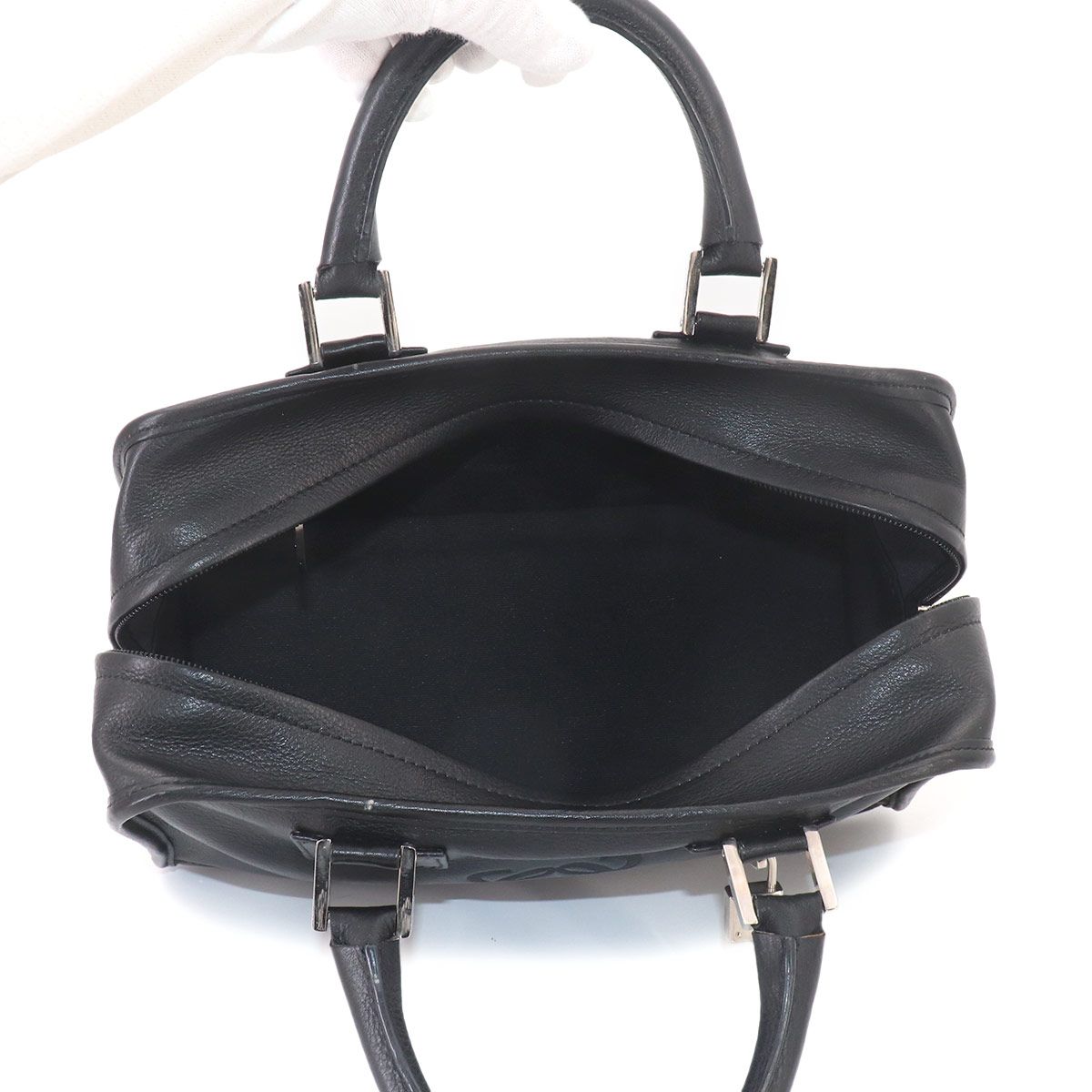 Loewe Amazona 28 Hand Bag Leather Black Silver — view 7