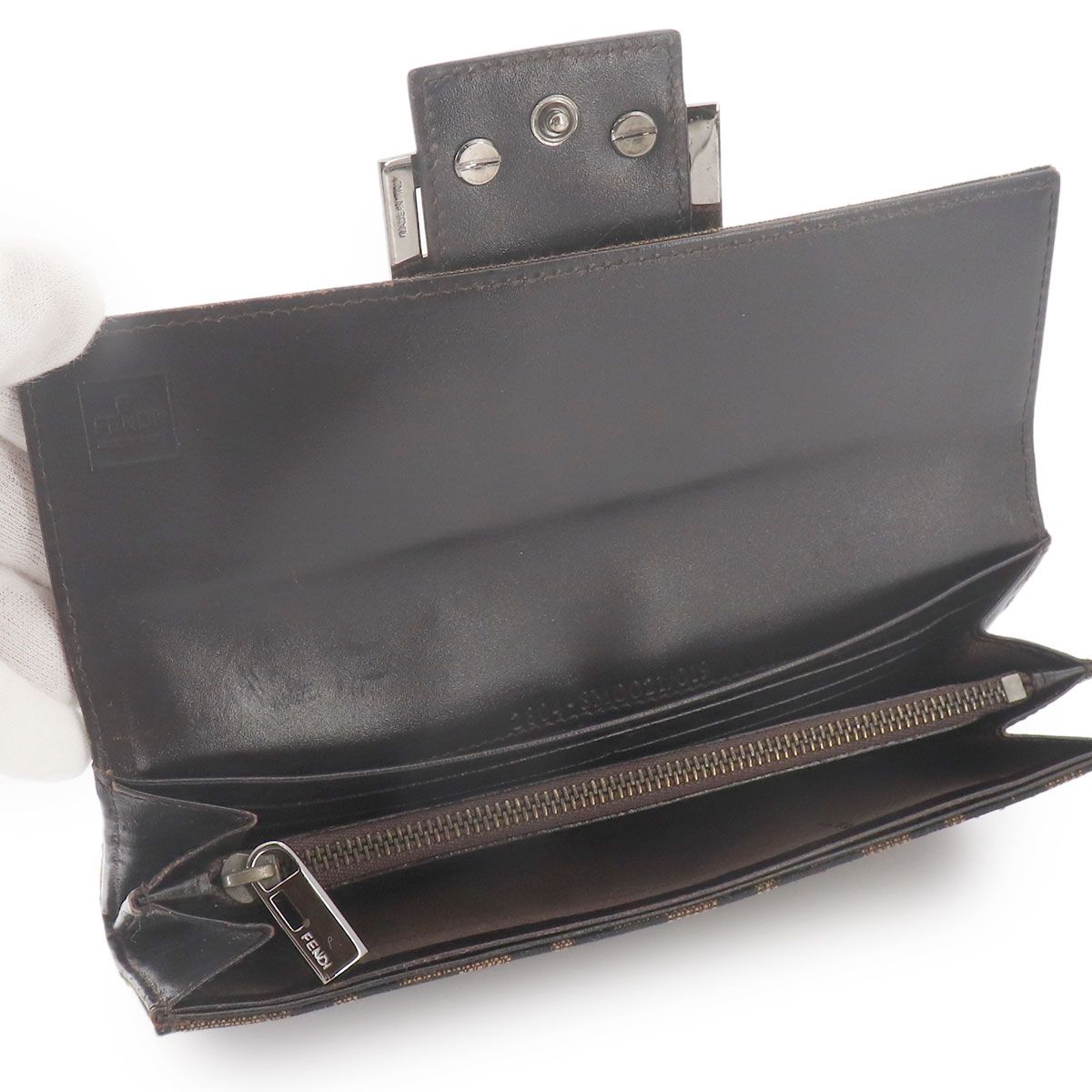 Fendi Zucca Bifold Wallet Canvas Leather Brown Silver — view 5
