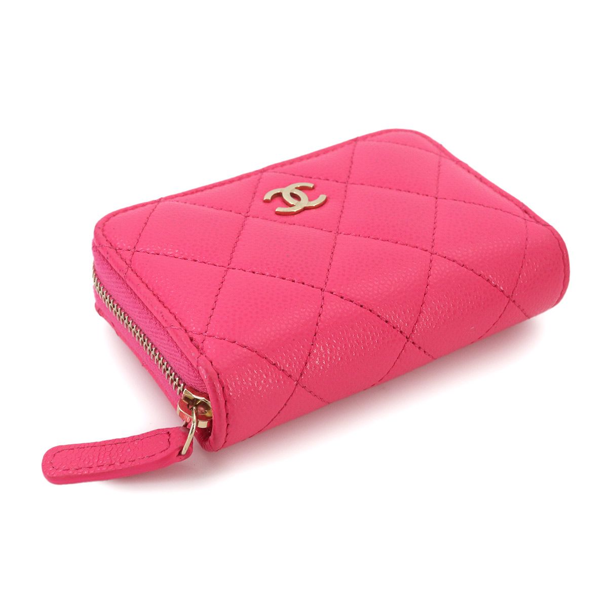 Chanel Quilted Classic Zip Coin Purse Caviar Leather Pink CC Logo — view 3