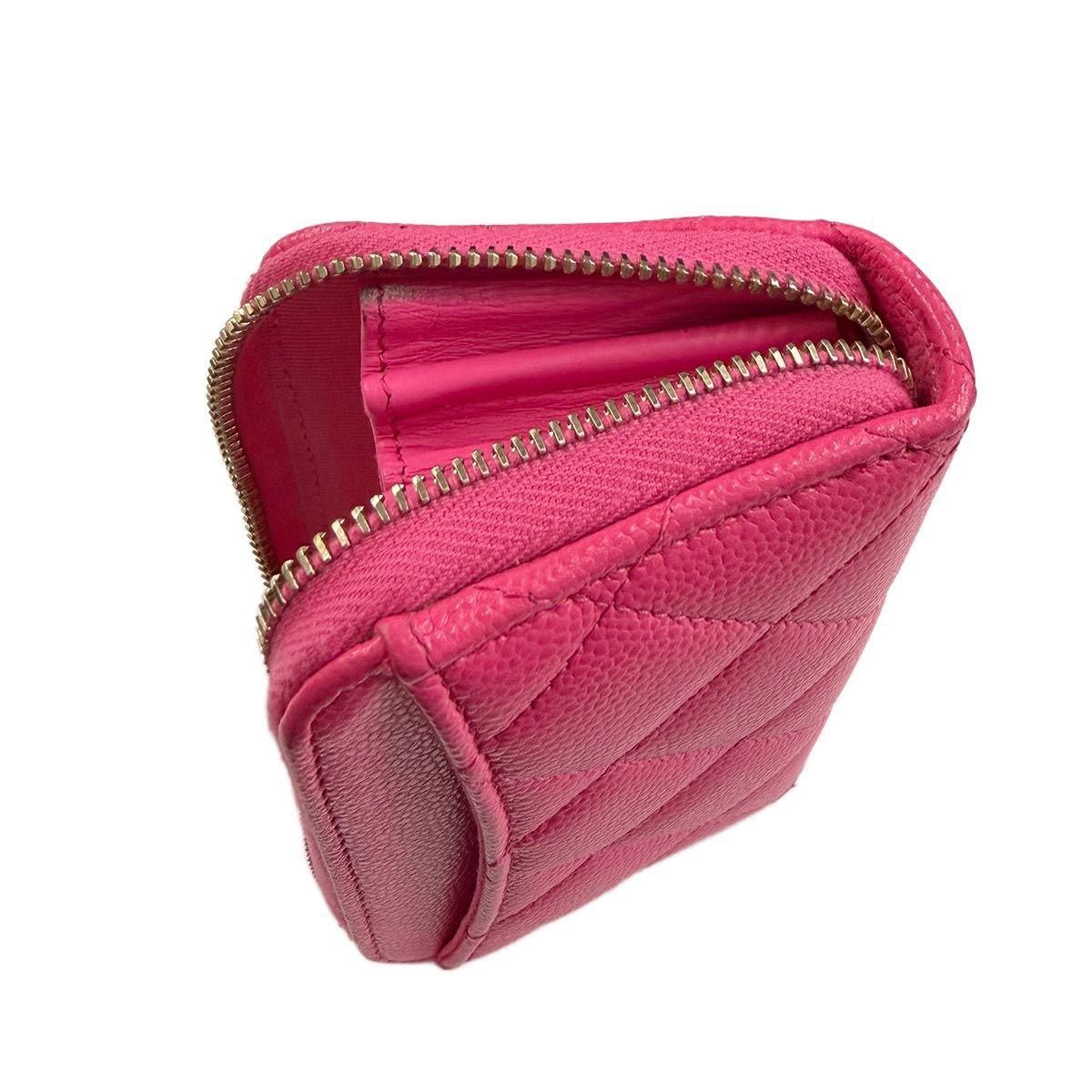 Chanel Quilted Classic Zip Coin Purse Caviar Leather Pink CC Logo — view 7