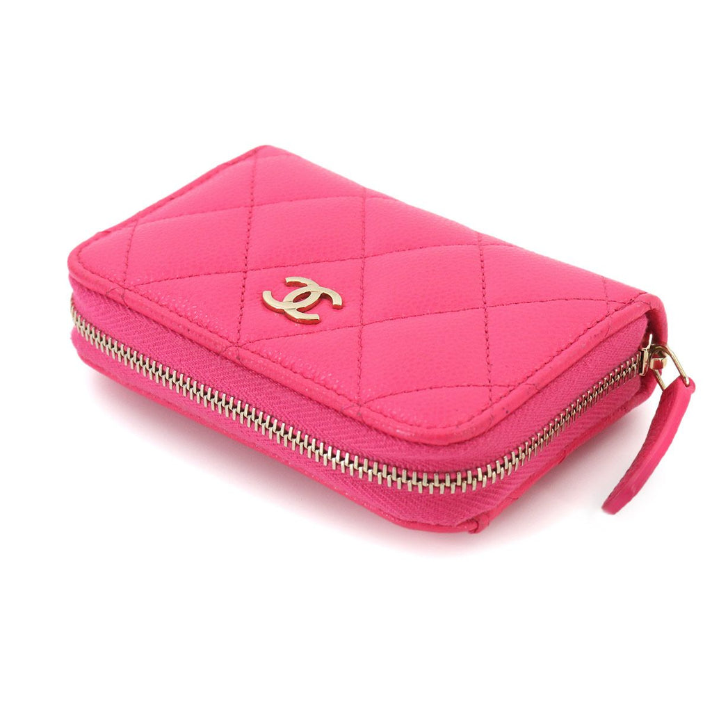 Chanel Quilted Classic Zip Coin Purse Caviar Leather Pink CC Logo — view 4