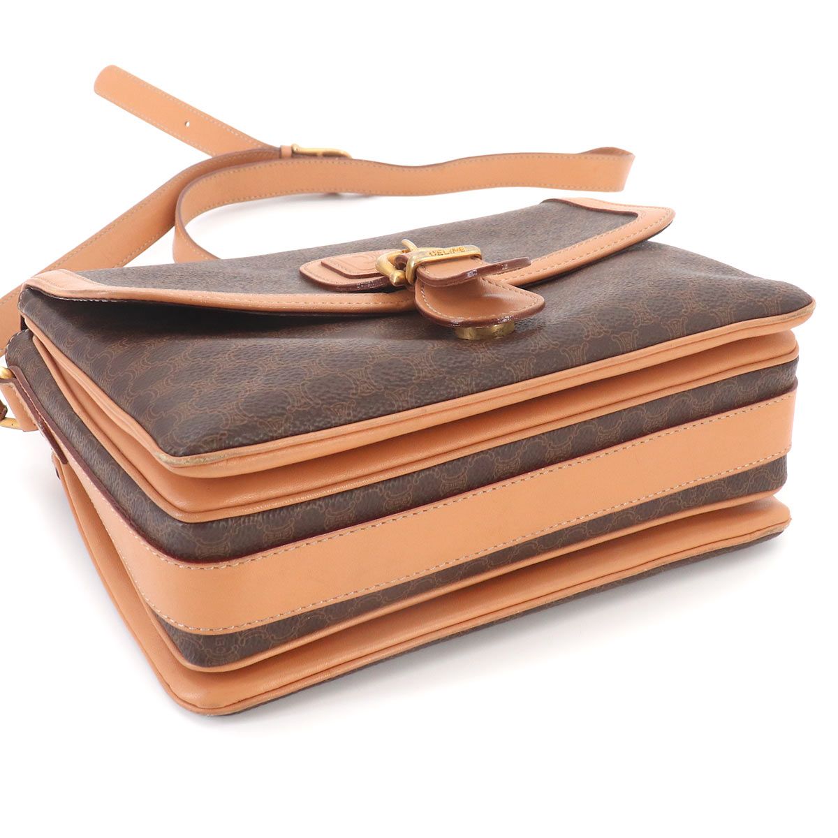 Celine Macadam Shoulder Bag Leather Brown Gold Vintage — view 4