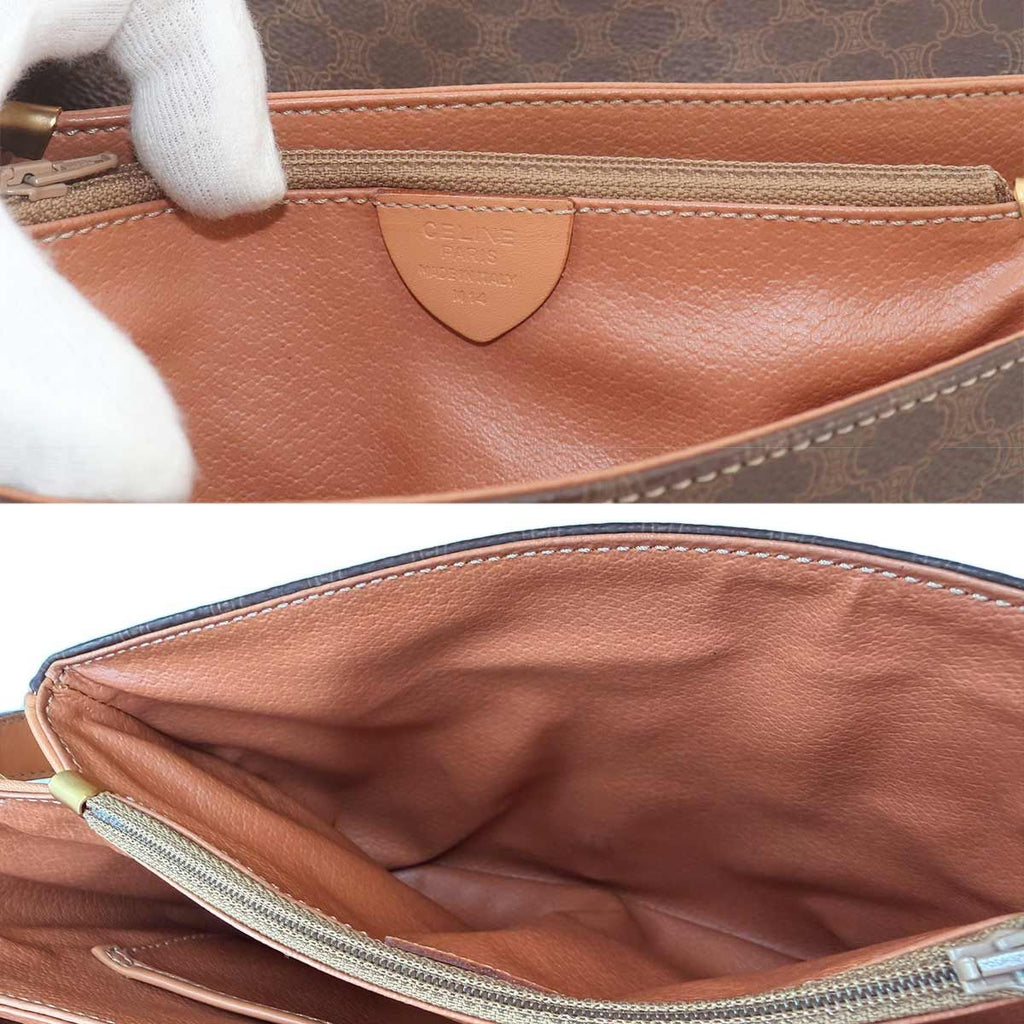 Celine Macadam Shoulder Bag Leather Brown Gold Vintage — view 9