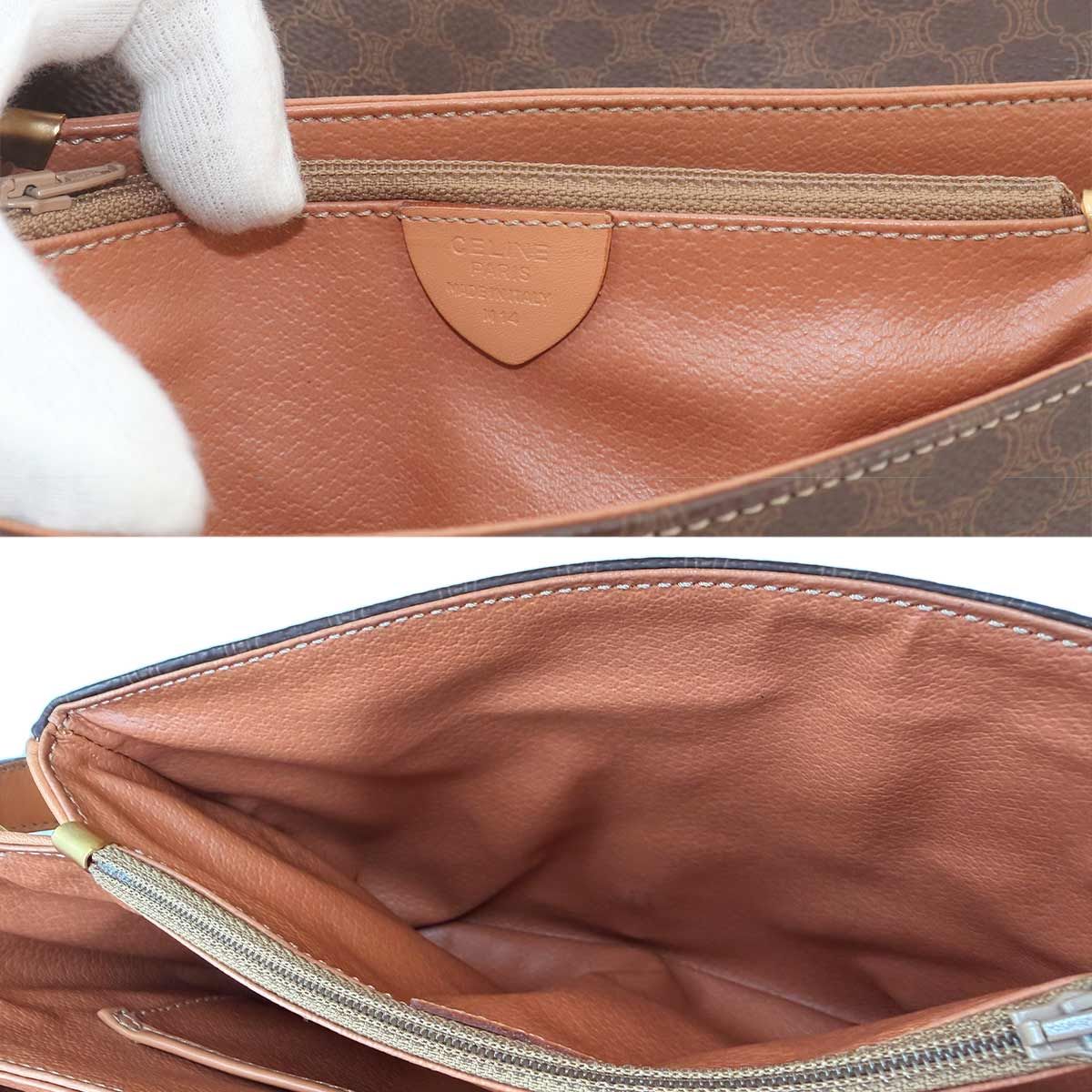 Celine Macadam Shoulder Bag Leather Brown Gold Vintage — view 9