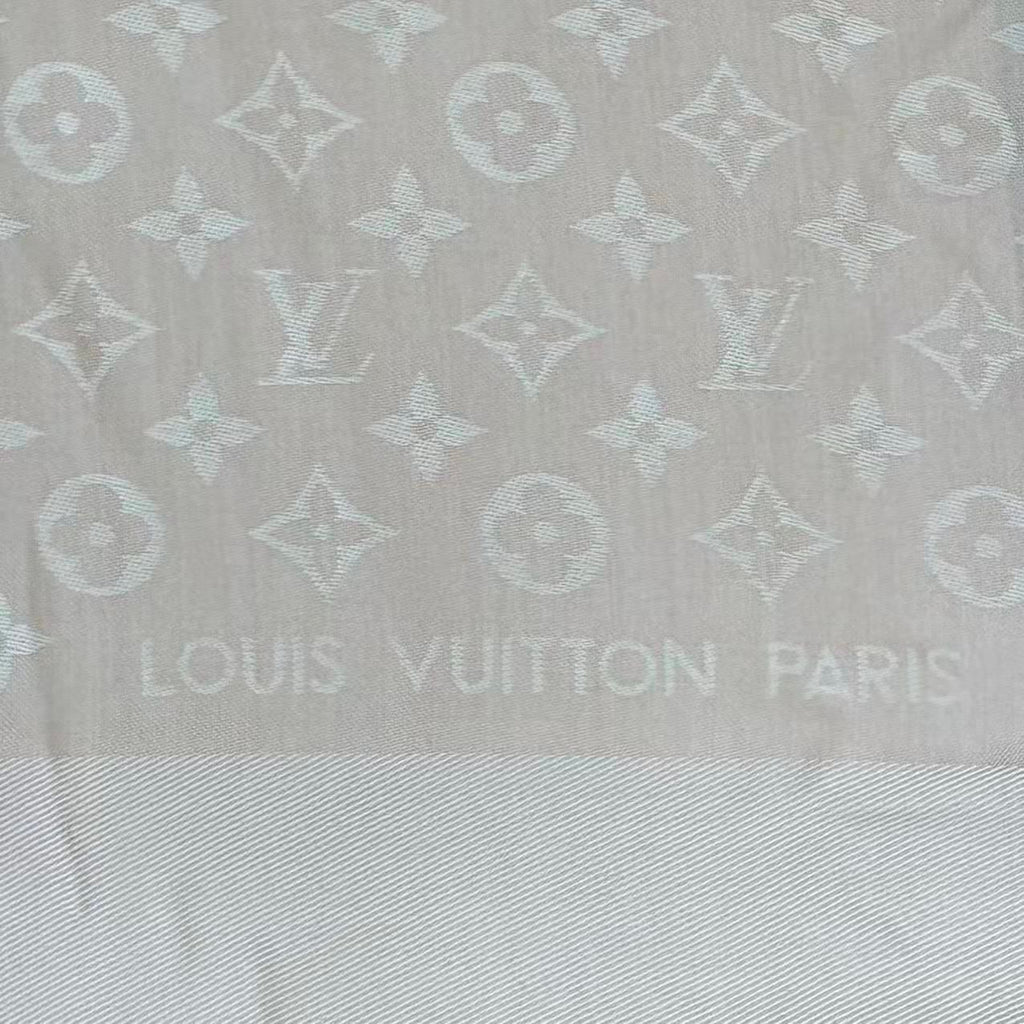 Louis Vuitton Silk Wool Scarf Monogram Beige — view 8