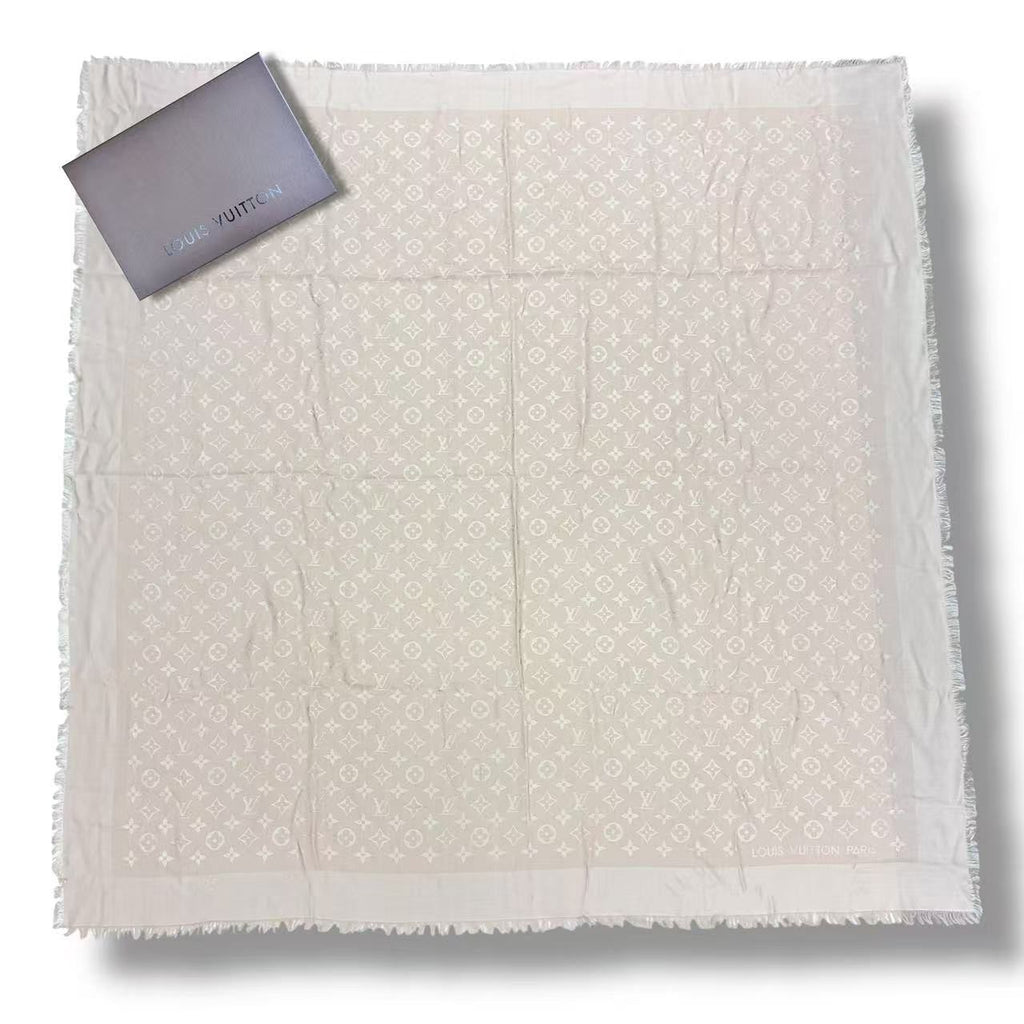 Louis Vuitton Silk Wool Scarf Monogram Beige