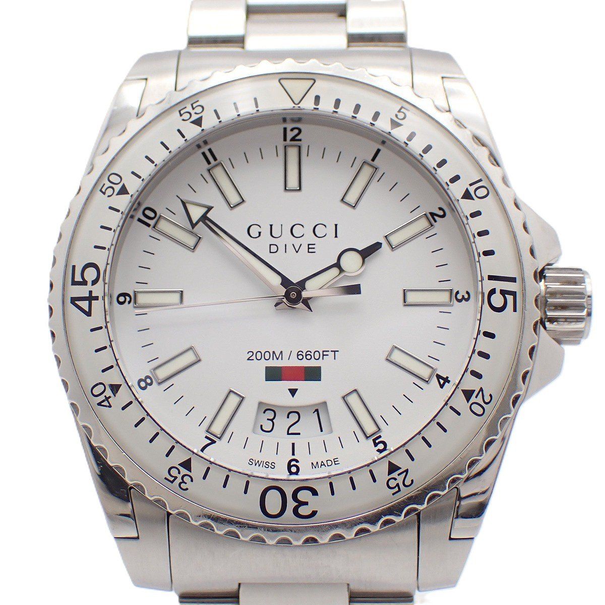 Gucci 136.3 Dive Waterproof Quartz Watch White Dial SS Pawn