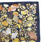 Hermes Carre 90 Scarf Flower Blooming Fabric Fan Silk 100% Black Pawn — view 3