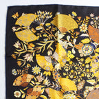 Hermes Carre 90 Scarf Flower Blooming Fabric Fan Silk 100% Black Pawn — view 2