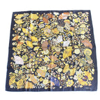 Hermes Carre 90 Scarf Flower Blooming Fabric Fan Silk 100% Black Pawn