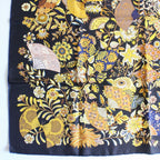 Hermes Carre 90 Scarf Flower Blooming Fabric Fan Silk 100% Black Pawn — view 4