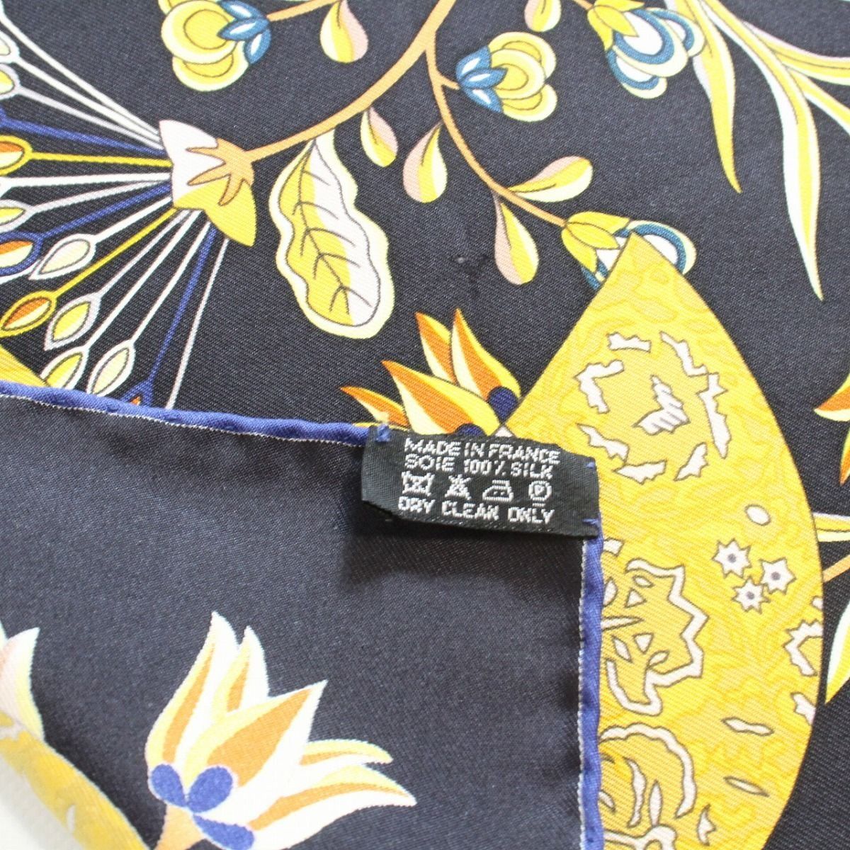 Hermes Carre 90 Scarf Flower Blooming Fabric Fan Silk 100% Black Pawn — view 7