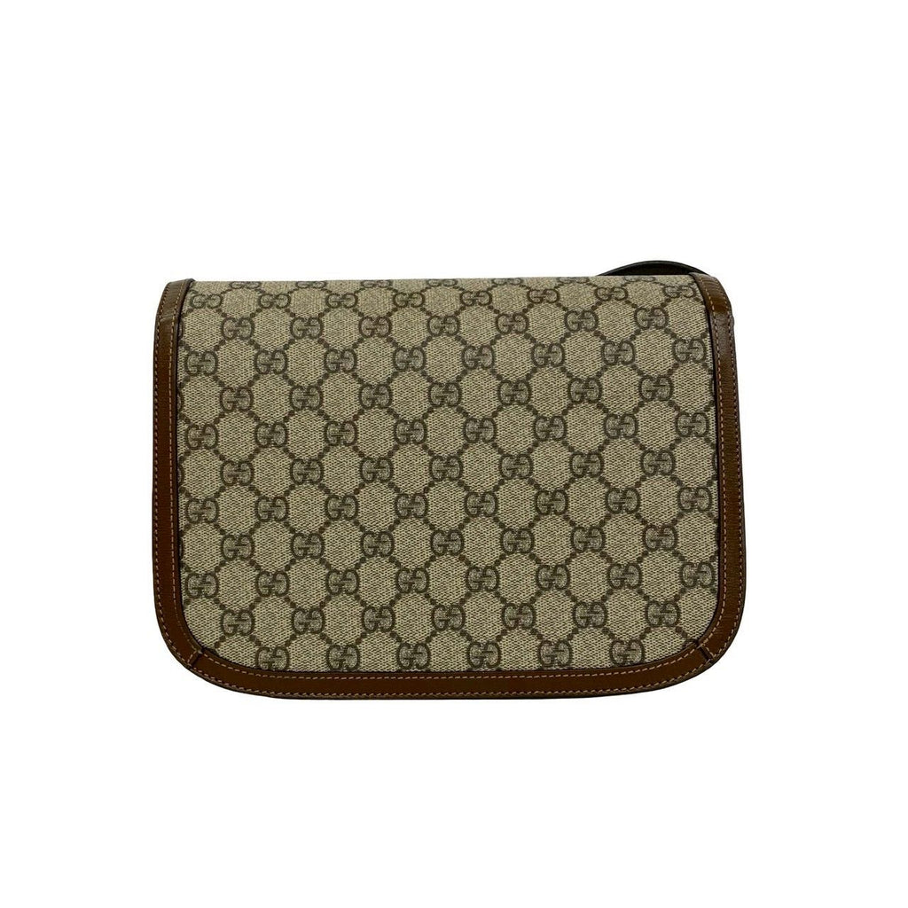 Gucci Horsebit GG Supreme Leather Polyurethane Shoulder Bag Pochette Brown — view 3