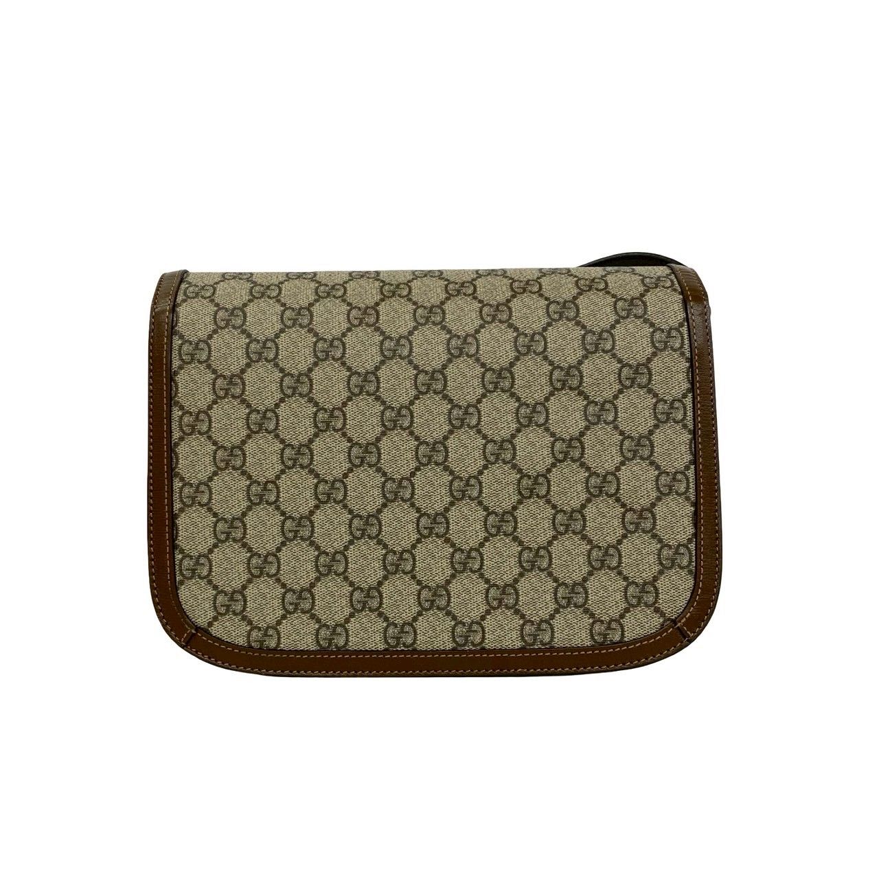 Gucci Horsebit GG Supreme Leather Polyurethane Shoulder Bag Pochette Brown — view 3