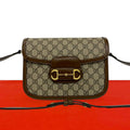 Gucci Horsebit GG Supreme Leather Polyurethane Shoulder Bag Pochette Brown