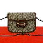 Gucci Horsebit GG Supreme Leather Polyurethane Shoulder Bag Pochette Brown