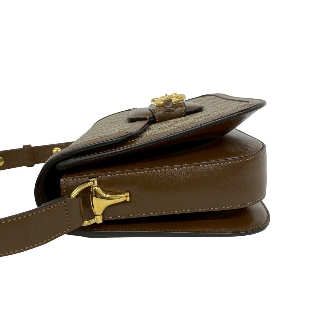 Gucci Horsebit GG Supreme Leather Polyurethane Shoulder Bag Pochette Brown — view 5