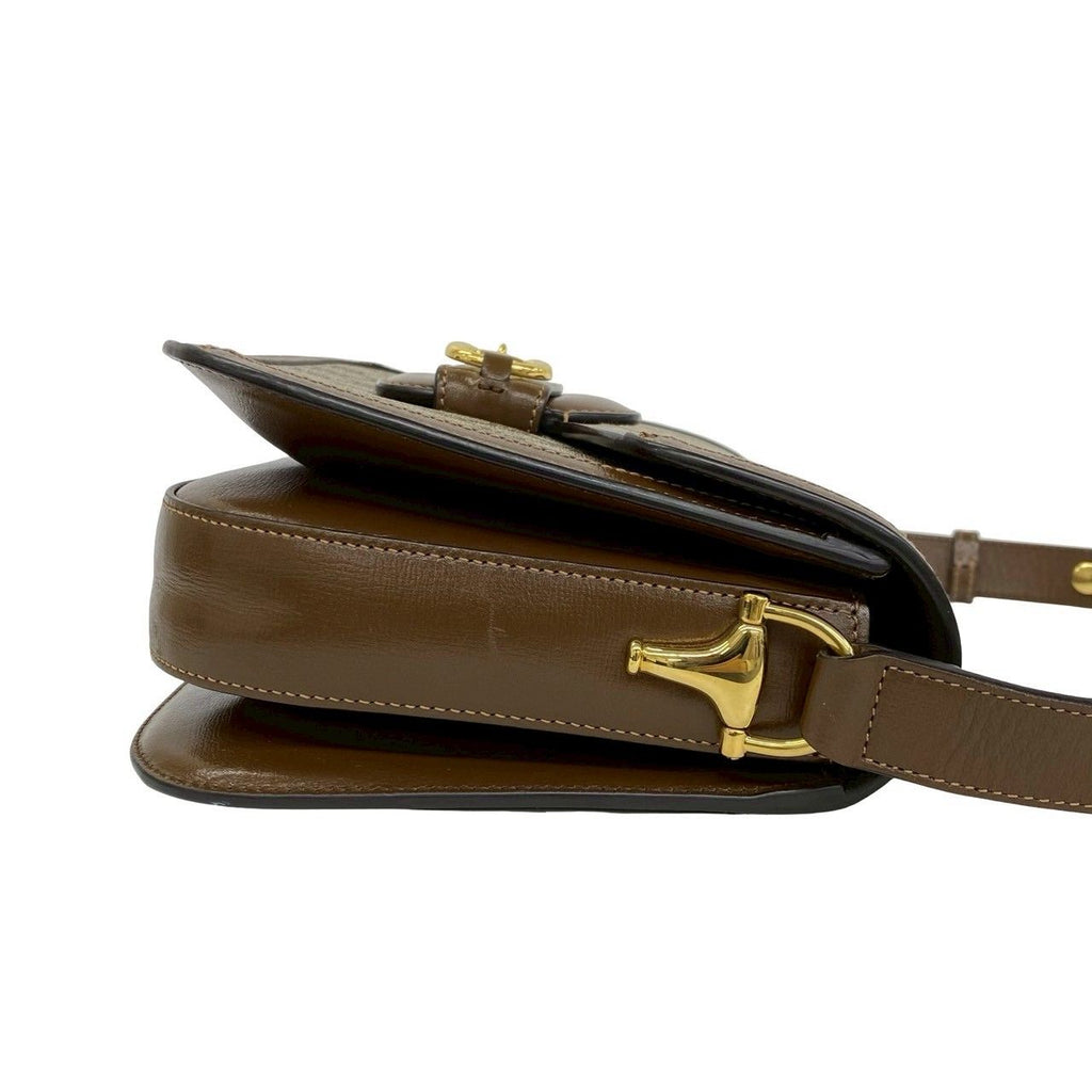 Gucci Horsebit GG Supreme Leather Polyurethane Shoulder Bag Pochette Brown — view 6