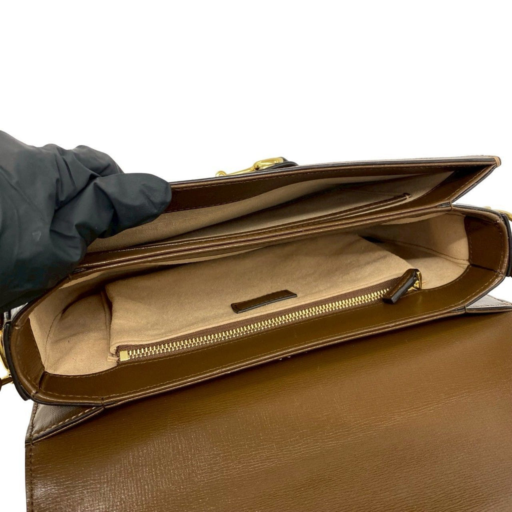 Gucci Horsebit GG Supreme Leather Polyurethane Shoulder Bag Pochette Brown — view 9