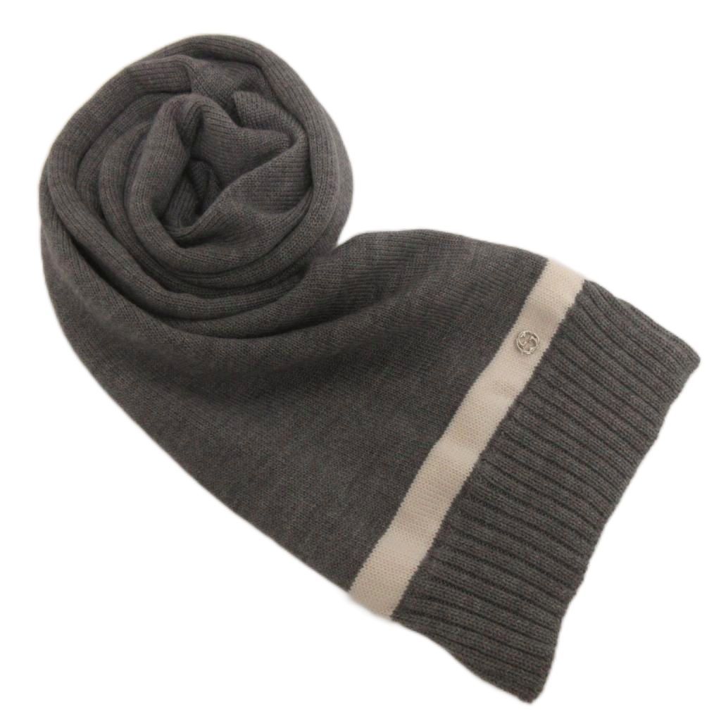 Gucci Wool Knit Scarf GG Line Bicolor Gray Oom Sweater