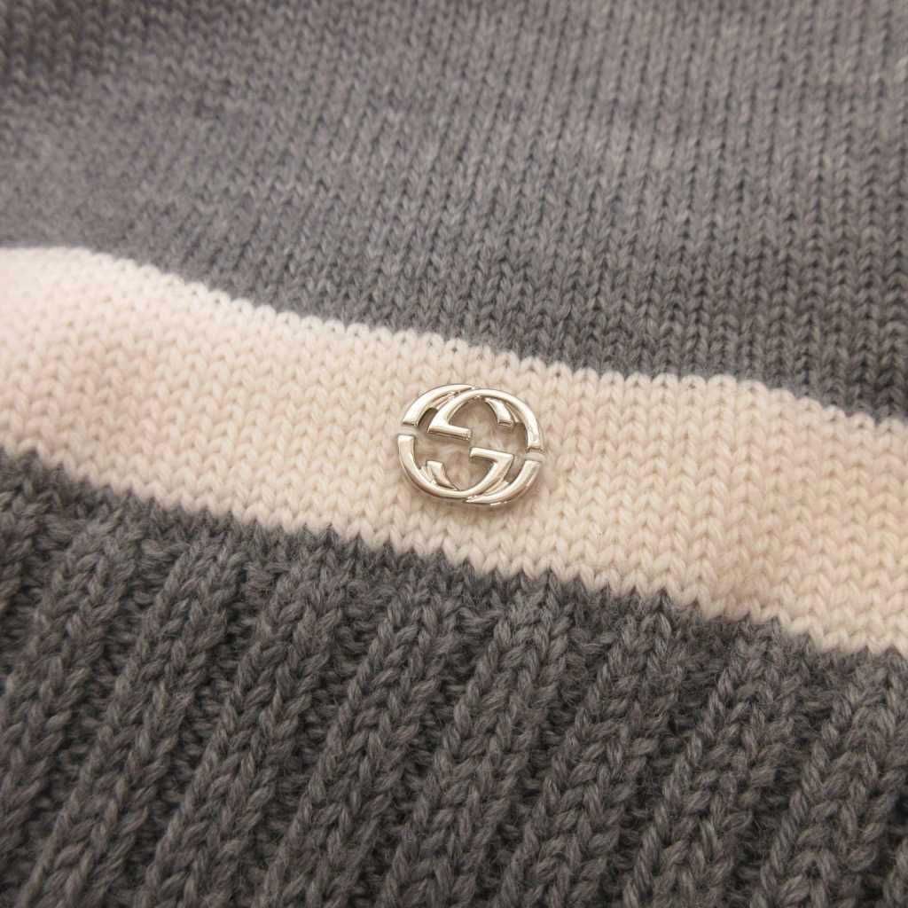 Gucci Wool Knit Scarf GG Line Bicolor Gray Oom Sweater — view 4