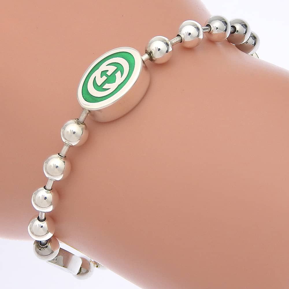Gucci Interlocking Ball Chain 925 Sterling Silver Bracelet