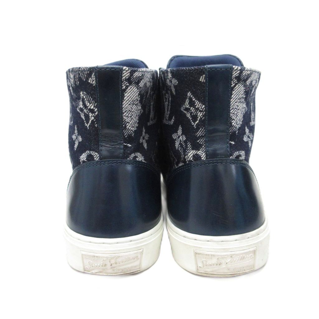Louis Vuitton Monogram Denim High Cut Sneakers Navy 5 — view 2
