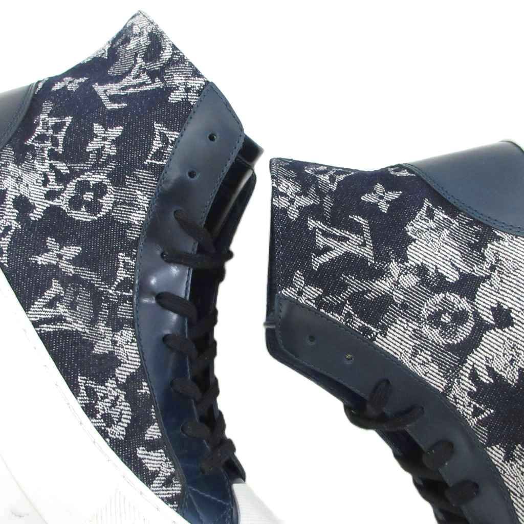 Louis Vuitton Monogram Denim High Cut Sneakers Navy 5 — view 7