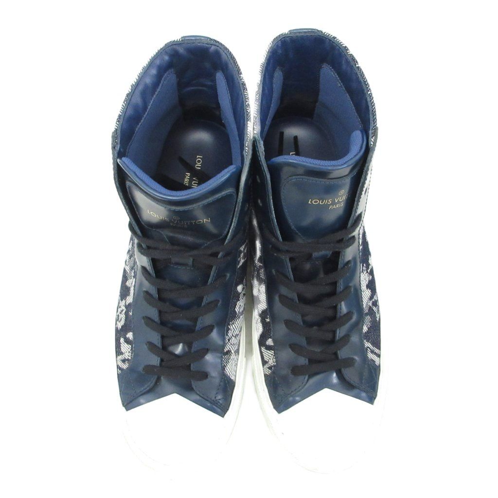 Louis Vuitton Monogram Denim High Cut Sneakers Navy 5 — view 5