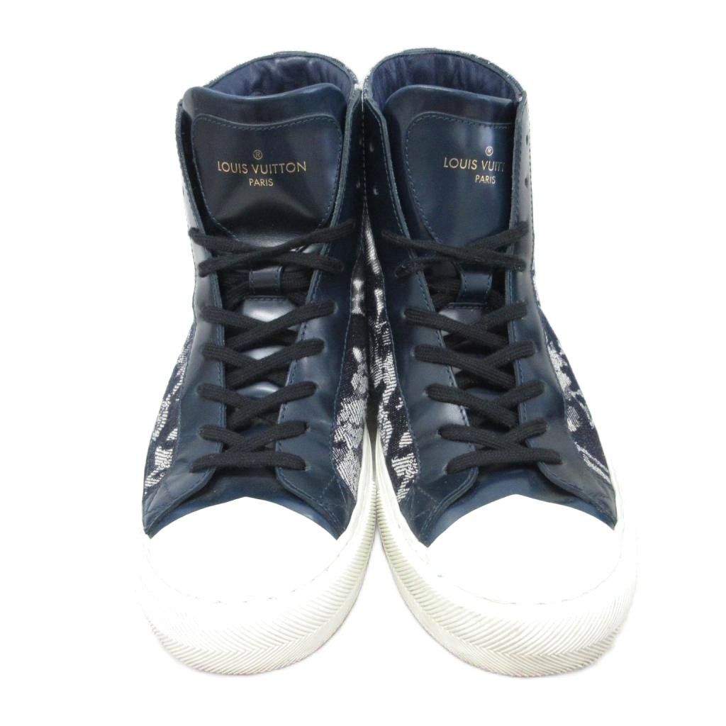 Louis Vuitton Monogram Denim High Cut Sneakers Navy 5 — view 3