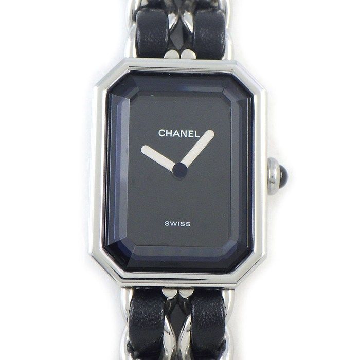 Chanel Watch Premier M Octagonal Black Dial Chain Bracelet Leather SS Quartz