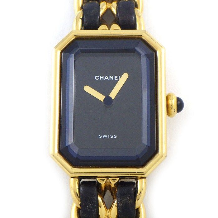 Chanel Watch Premier M Octagonal Black Dial Chain Bracelet Leather Quartz Analog
