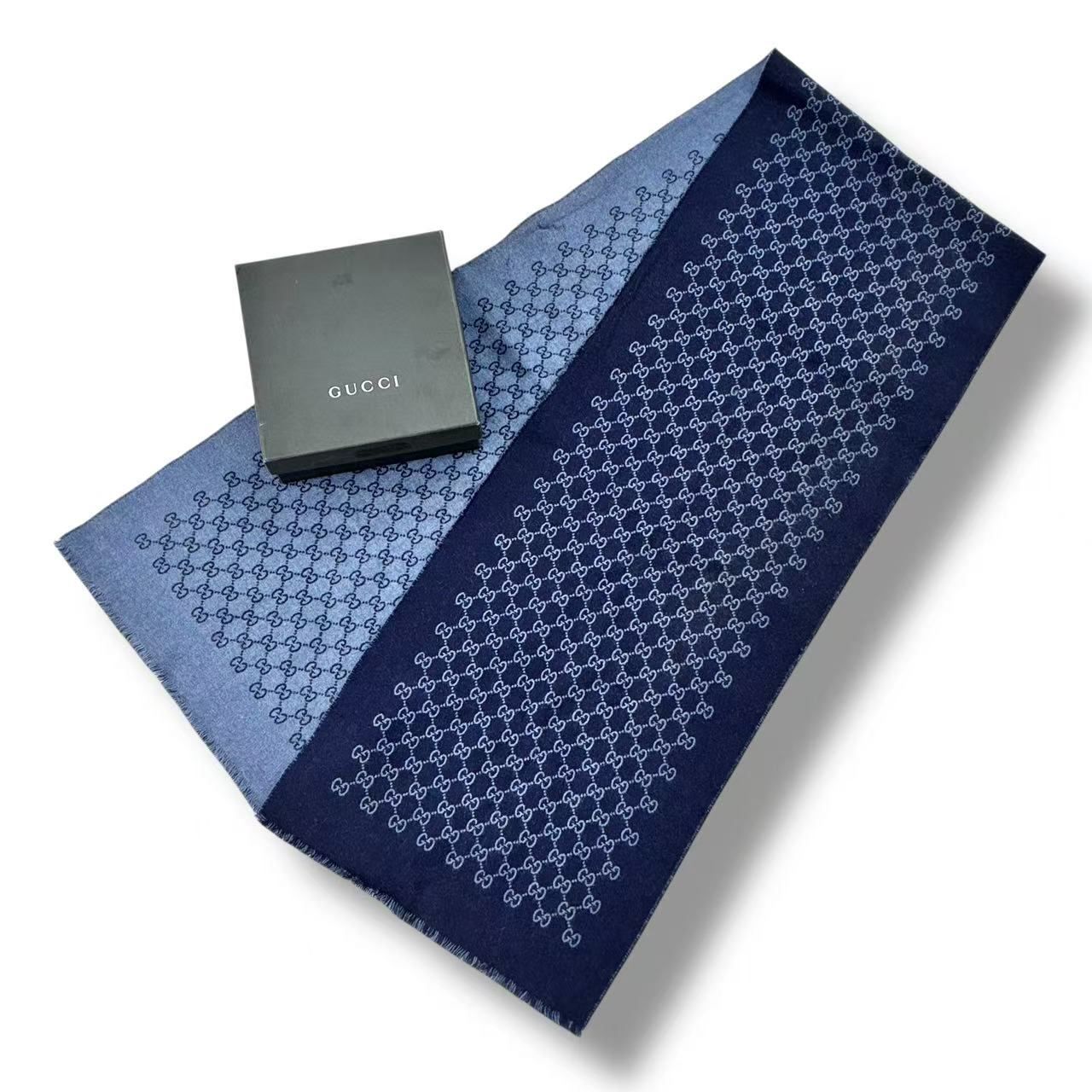 Gucci Shawl Scarf GG Logo Blue